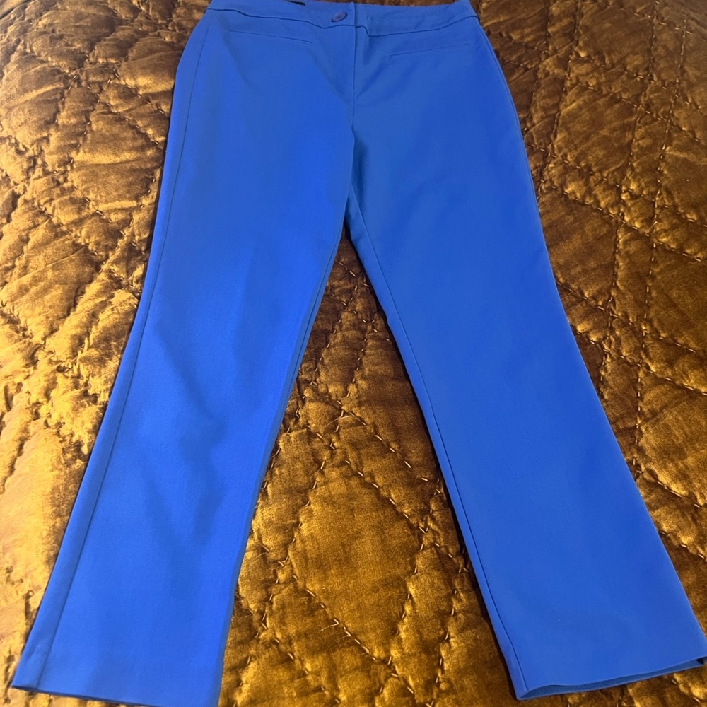 Blue Dress Pants with Relaxed Fit and Smooth Finish